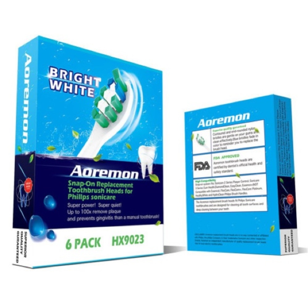 Aoremon Bright White Toothbrush Heads - 6 Pack (NEW)